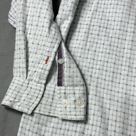 carbon 2 cobalt Shirt Men 2XL White Geometric Cotton Long Sleeve Button Up - Picture 8 of 11